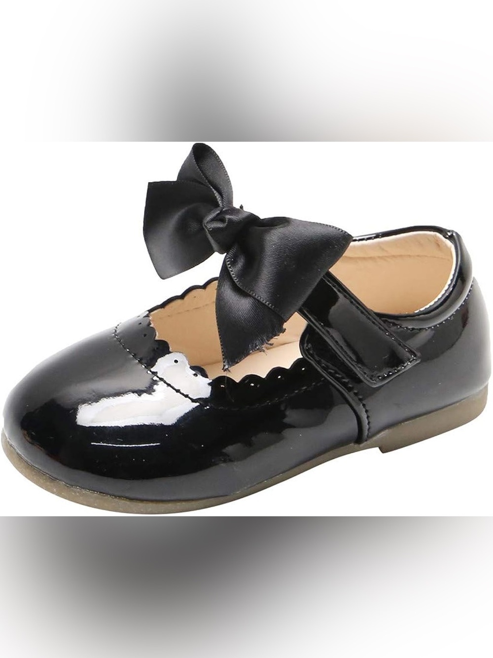 Toddler Girls Black Patent Black Mary Jane Dress Shoes Strap Satin Bow Size 11